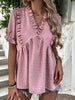 Elegant Women Blouse Shirts Summer V Neck Loose T-shirt Short Sleeve Vintage Polka Dot Tops Female Solid Patchwork Shirt