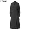 Elegant Women Dress VONDA 2023 Vintage Long Sleeve High Neck Dress Holiday Party Tunic Sundress Beach Vestidos Robe Femme