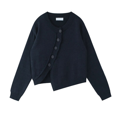 Elegant Women Irregular Solid Loose Cardigan Sweaters O-Neck Korean Style Vintage Long-Sleeved Casual Knit Cardigans Coat Tops