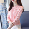 Elegant Women Lace Blouse High Quality Casual Sweet Long Sleeve Hollow Out White Lace Shirts Female Blue Pink Lace Tops