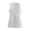 Elegant Women Pearl buttons blazer dress 2023 Autumn winter Sleeveless Slim waistcoat Ladies vest White Korean Chic INKEO 2O207
