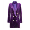 Elegant Women Purple Velvet Blazer 2023 Autumn Lapel Long Sleeve Double Breasted Mid Length Blazer Office OL Jacket
