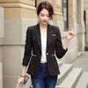Elegant Women Single Button Blazers Vintage Slim Long Sleeve Casual Outerwear S-4XL Chic Black White Plaid Coat Tops