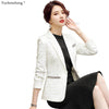 Elegant Women Single Button Blazers Vintage Slim Long Sleeve Casual Outerwear S-4XL Chic Black White Plaid Coat Tops