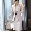 Elegant Women Skirt Suit for Business Work Interview Hotel Wear Apricot Green Blue Slim Single Button Blazer Two Piece Set