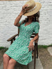 Elegant Women Summer Dress Floral Print Short Dresses 2023 Casual Slim Sexy Waistless V Neck High Waist Lace-up Mini Dress