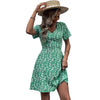 Elegant Women Summer Dress Floral Print Short Dresses 2023 Casual Slim Sexy Waistless V Neck High Waist Lace-up Mini Dress
