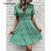 Elegant Women Summer Dress Floral Print Short Dresses 2023 Casual Slim Sexy Waistless V Neck High Waist Lace-up Mini Dress