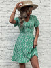 Elegant Women Summer Dress Floral Print Short Dresses 2023 Casual Slim Sexy Waistless V Neck High Waist Lace-up Mini Dress