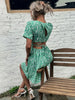 Elegant Women Summer Dress Floral Print Short Dresses 2023 Casual Slim Sexy Waistless V Neck High Waist Lace-up Mini Dress