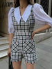 Elegant Women Tweed Rompers 2023 Ladies Green Plaid Rompers Streetwear Female Sweet Pocket Playsuit Girls Chic Romper