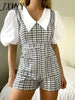 Elegant Women Tweed Rompers 2023 Ladies Green Plaid Rompers Streetwear Female Sweet Pocket Playsuit Girls Chic Romper