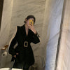 Elegant Women's Blazer Patchwork Long Sleeve Tunic With Belt Waisted Autumn Long Blazers Female 2022 Clothing