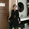 Elegant Women's Blazer Patchwork Long Sleeve Tunic With Belt Waisted Autumn Long Blazers Female 2022 Clothing