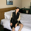 Elegant Women's Blazer Patchwork Long Sleeve Tunic With Belt Waisted Autumn Long Blazers Female 2022 Clothing