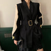 Elegant Women's Blazer Patchwork Long Sleeve Tunic With Belt Waisted Autumn Long Blazers Female 2022 Clothing