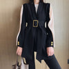 Elegant Women's Blazer Patchwork Long Sleeve Tunic With Belt Waisted Autumn Long Blazers Female 2022 Clothing