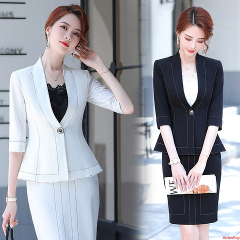 Elegant Women's Skirt Suit Set 2022 Autumn and Winter Casual  Ladies White Slim Blazer Jacket Skirt 2 piece Set