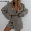 Elegant blazer suits women vintage long sleeve cropped jacket two piece set women blazer and skirt set high waisted skirt black