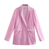 Elegant blazer women vintage plaid jacket notched double breasted coat fall korean blazer and skirt set pink mini skirt pleated