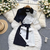 Elegant irregular Contrasting colors blazer dress with belt slim 2023 Short sleeve Mini dress asymmetrical Club INKEO 2D107