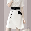 Elegant irregular Contrasting colors blazer dress with belt slim 2023 Short sleeve Mini dress asymmetrical Club INKEO 2D107