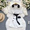 Elegant irregular Contrasting colors blazer dress with belt slim 2023 Short sleeve Mini dress asymmetrical Club INKEO 2D107