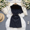 Elegant irregular Contrasting colors blazer dress with belt slim 2023 Short sleeve Mini dress asymmetrical Club INKEO 2D107