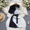 Elegant irregular Contrasting colors blazer dress with belt slim 2023 Short sleeve Mini dress asymmetrical Club INKEO 2D107