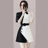 Elegant irregular Contrasting colors blazer dress with belt slim 2023 Short sleeve Mini dress asymmetrical Club INKEO 2D107