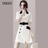 Elegant irregular Contrasting colors blazer dress with belt slim 2023 Short sleeve Mini dress asymmetrical Club INKEO 2D107