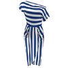 Elegant ladies office dress summer Womens Striped one Short sleeve Irregular Wrap Dress High Split sexy club folds Midi Dresses