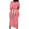Elegant ladies office dress summer Womens Striped one Short sleeve Irregular Wrap Dress High Split sexy club folds Midi Dresses