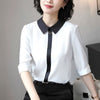 Elegant short sleeve shirt women summer fashion half sleeve Patchwork Slim chiffon blouses office ladies formal plus size tops