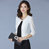 Elegant solid colar women cardigan short coat mesh pacthwork hollow transparent slim crop top ladies office wear blazer jacket