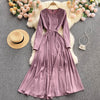 Elegant solid office lady dress women's o-neck sashes pleated maxi dress casual robes ladies 2022  Pink Dress
