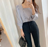 Elegant woman's square collar shirt 2023 solid color Korean version sweet casual shirt ladies shirt spring top imCharms