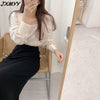 Elegant woman's square collar shirt 2023 solid color Korean version sweet casual shirt ladies shirt spring top imCharms