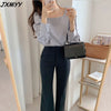 Elegant woman's square collar shirt 2023 solid color Korean version sweet casual shirt ladies shirt spring top imCharms