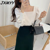 Elegant woman's square collar shirt 2023 solid color Korean version sweet casual shirt ladies shirt spring top imCharms