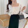 Elegant woman's square collar shirt 2023 solid color Korean version sweet casual shirt ladies shirt spring top imCharms