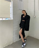 Elegant women's small blazer set, skirt white and black split high waist skirt, spring summer