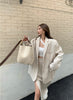 Elegant women's small blazer set, skirt white and black split high waist skirt, spring summer