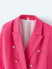 Elegant women chic button blazer 2023 office ladies pocket jackets casual female slim notched suits solid pink girls chic sets