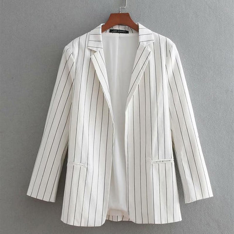 Elegant women's 2022 summer new fashion vertical stripes lapel open seven sleeves small suit jacket female