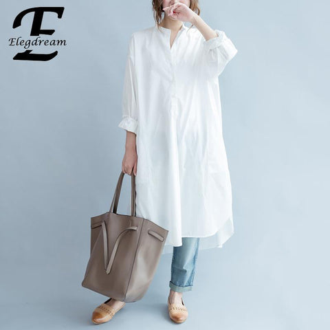 Plus Size Women Work Wear Office Solid Shirt White Blouse Long Tops Tees Tunic Ladies Casual Loose Vestidios Blusas