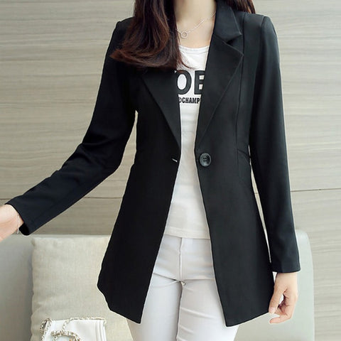 Elegnant Notched New Spring Red Blazer for Women Clothing Slim Fit Solid Jaqueta Feminina Single Button Black Ladies Blazer Coat