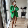 Elina Feather Blazers Suits Women Single Breasted Suit Women Elegant Green A Line Split Mini Skirts Suits Female Ladies