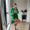 Elina Feather Blazers Suits Women Single Breasted Suit Women Elegant Green A Line Split Mini Skirts Suits Female Ladies