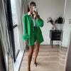 Elina Feather Blazers Suits Women Single Breasted Suit Women Elegant Green A Line Split Mini Skirts Suits Female Ladies